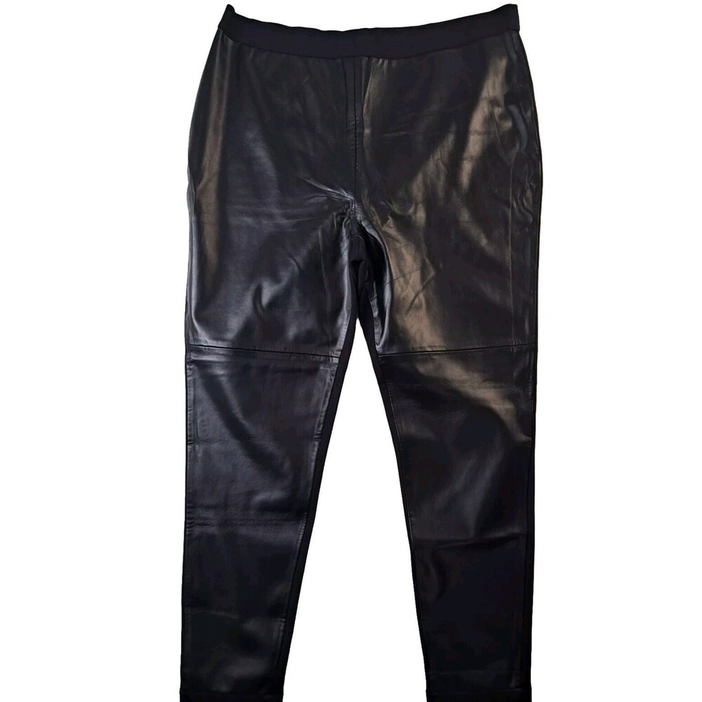 ROAMAN'S Women's Black Faux Leather Panel Front Pull On Leggings Sz 18/20 Rocker
